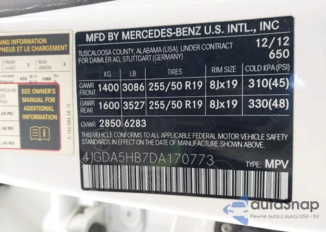 2013 Mercedes-Benz Ml 350 4Matic from USA, damaged, VIN 4JGDA5HB7DA170773